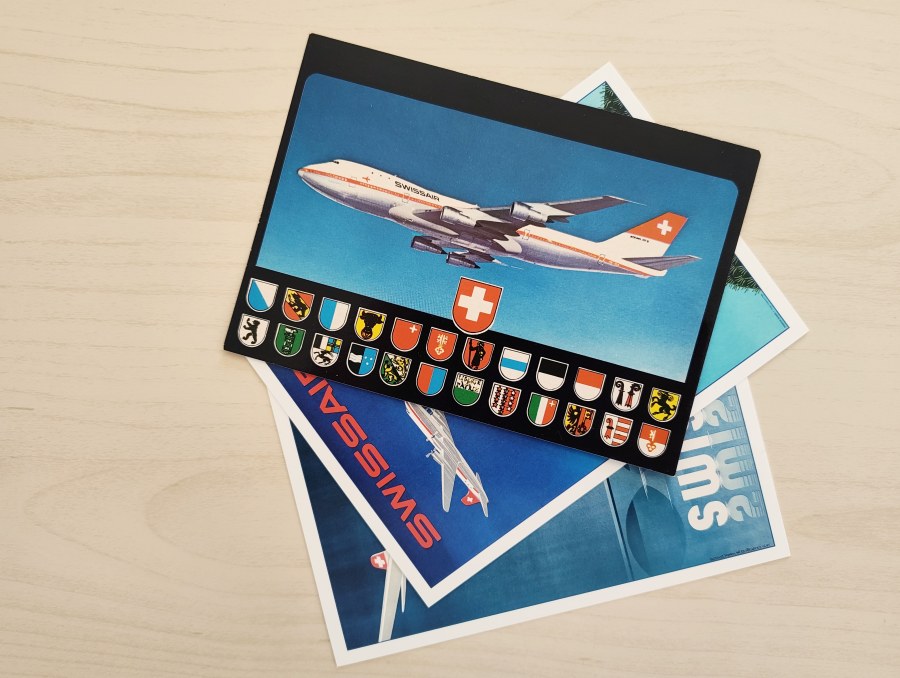 Sometimes you find aviation-related treasures in the most unexpected places. Case in point: last summer, when visiting Luzern, we walked into a random souvenir shop and I found this vintage Swissair postcard. And as a bonus, they had reprints of other vintage postcards.